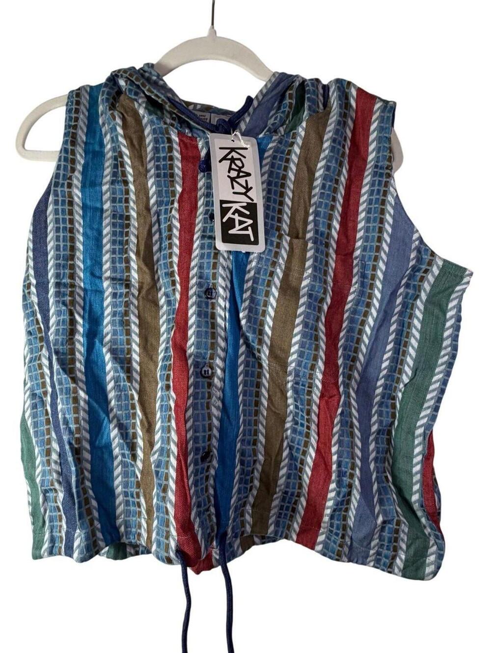VTG 90s Krazy Kat Hooded Stripe Vest NWT Vintage Grunge M 1992
